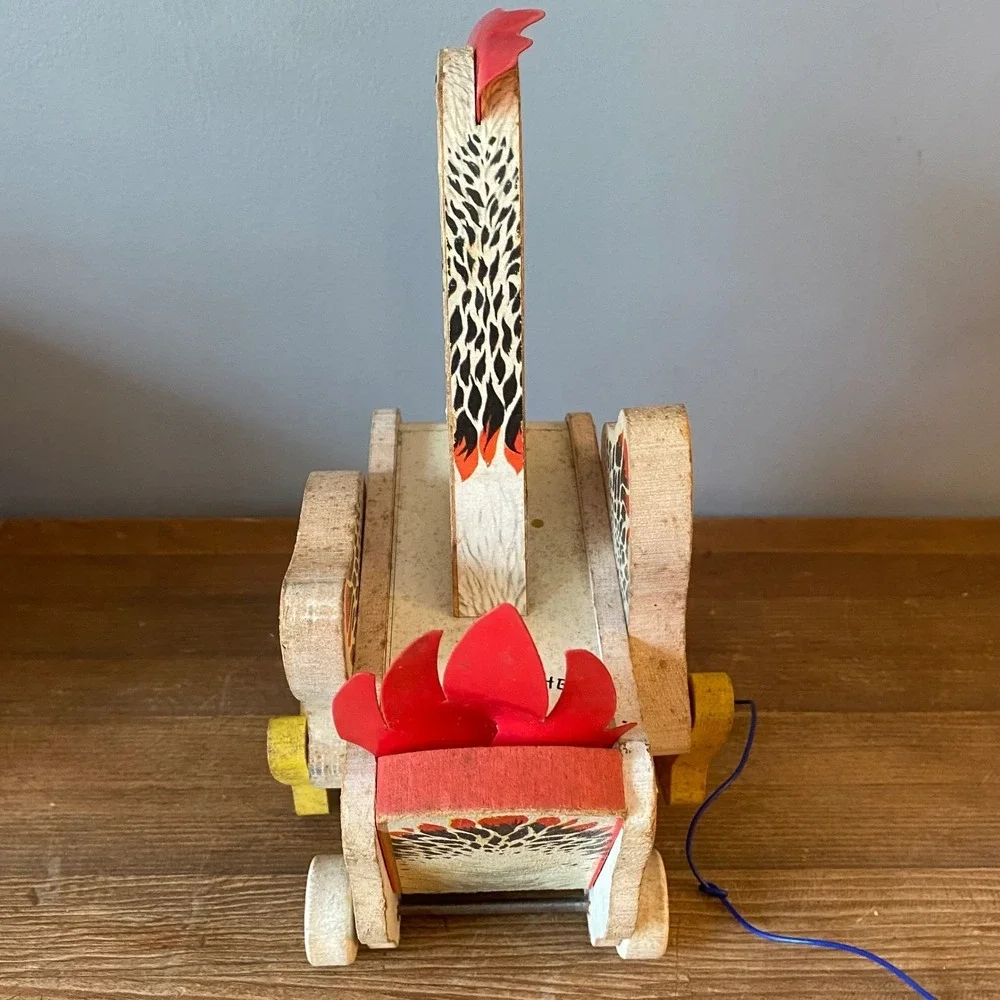 Vintage Fisher Price The Cackling Hen 120 Wooden Pull Toy with Original Box
